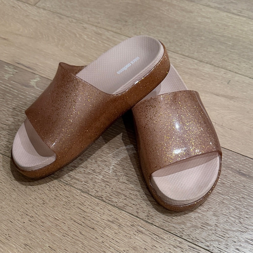 Sparkly Mini Melissa Rose Gold Glitter Slide Sandals